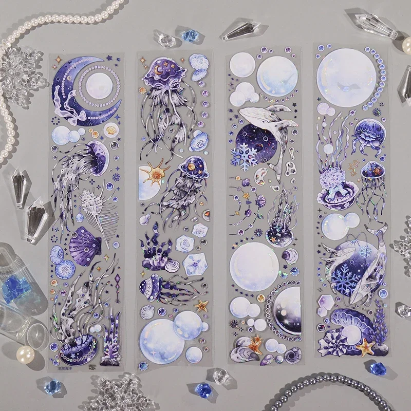 Azul Oceano Peixe Baleia Mar brilhante PET Tape, 5m