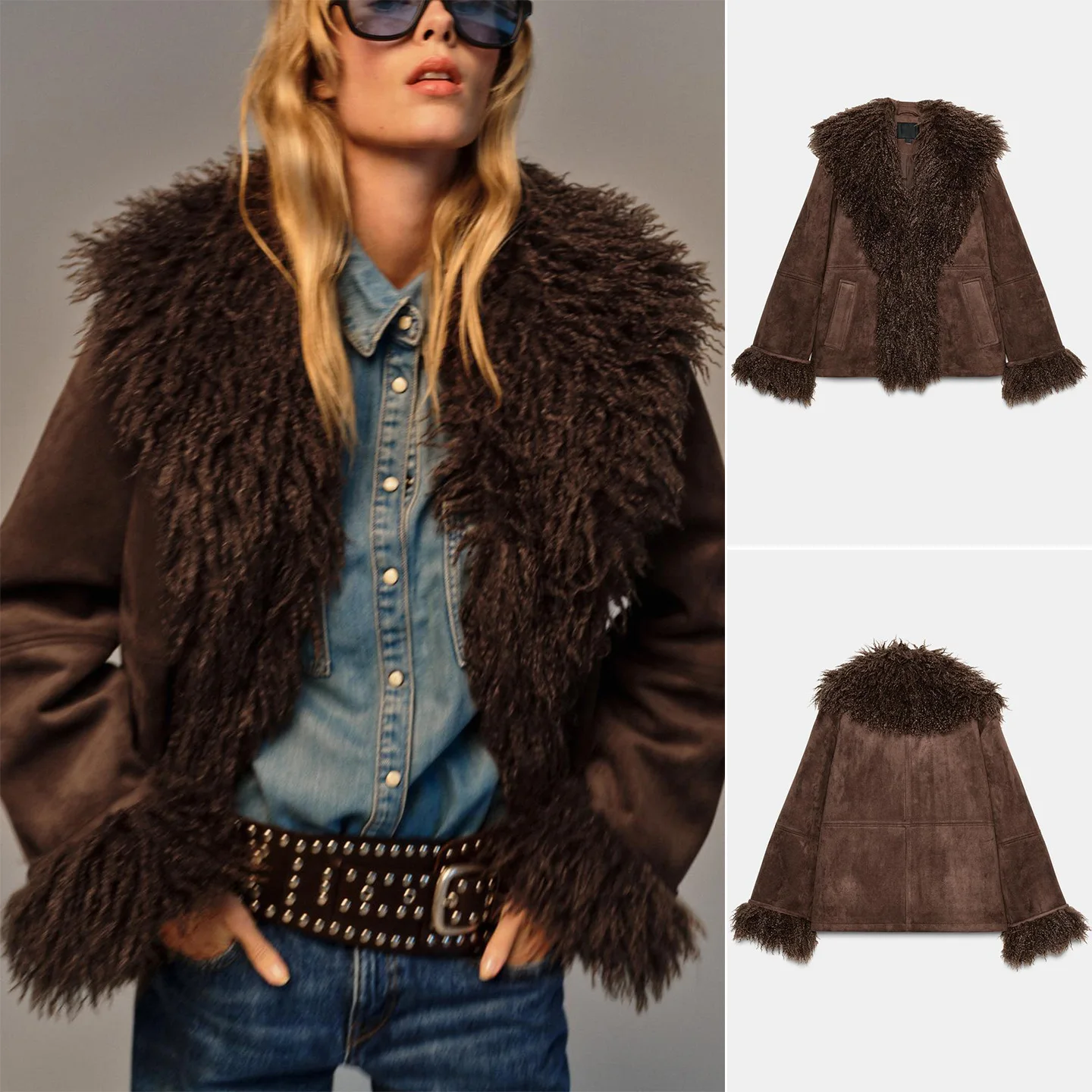 

Женское осеннее пальто с двусторонним эффектом искусственного меха Jaet Long Sve, пальто с откидным воротником, европейская верхняя одежда Sle ort