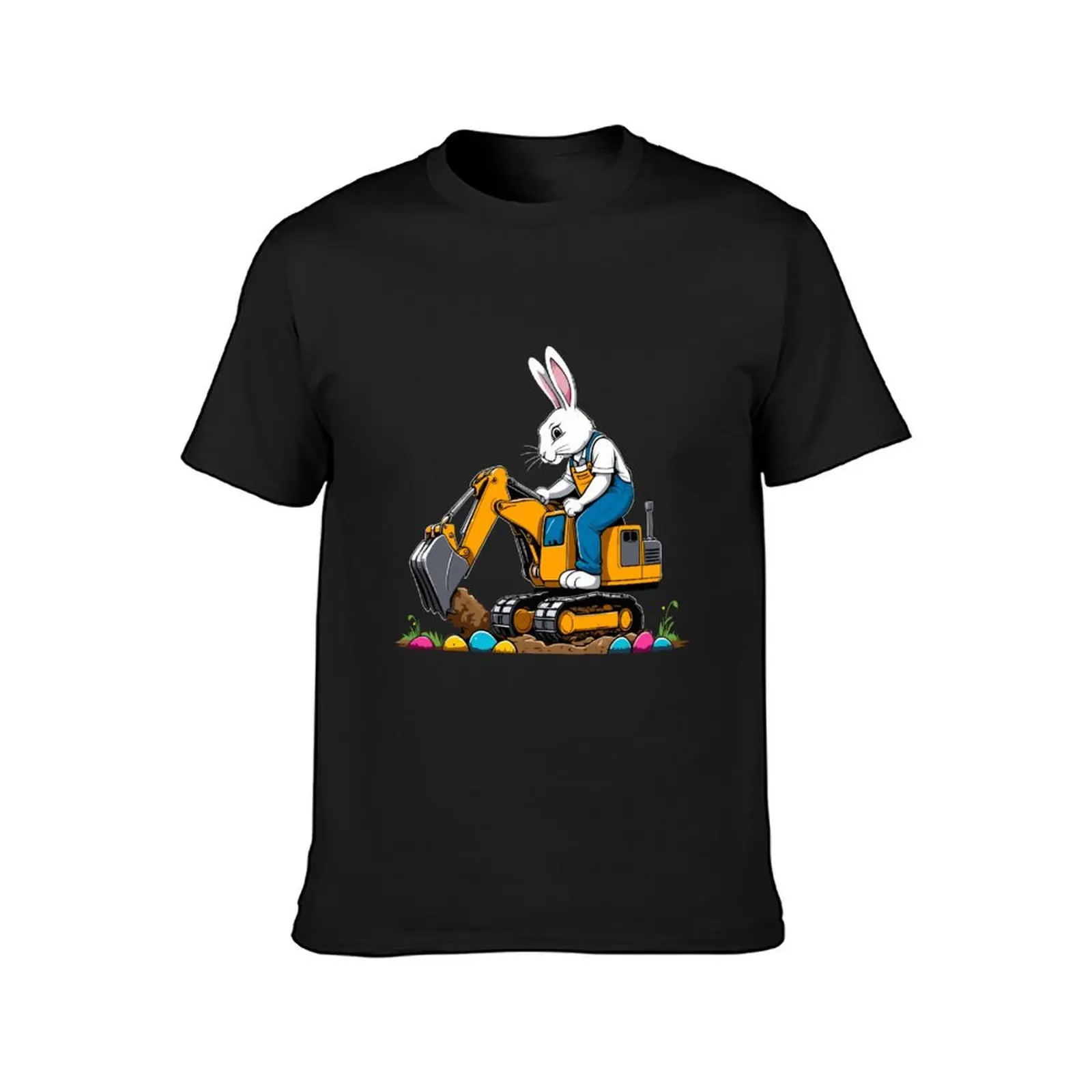 Easter bunny excavator driver Easter eggs funny T-Shirt tops plus sizes korean fashion oversized black t shirts for men