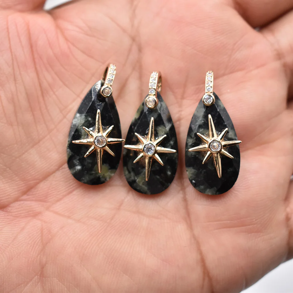 Großhandel 8 Stück/Set 14x25mm Wassertropfenform facettiert geschnitten Modische Natürliche Labradorit Starburst Halsketten-Anhänger Schmuck – Detail 12