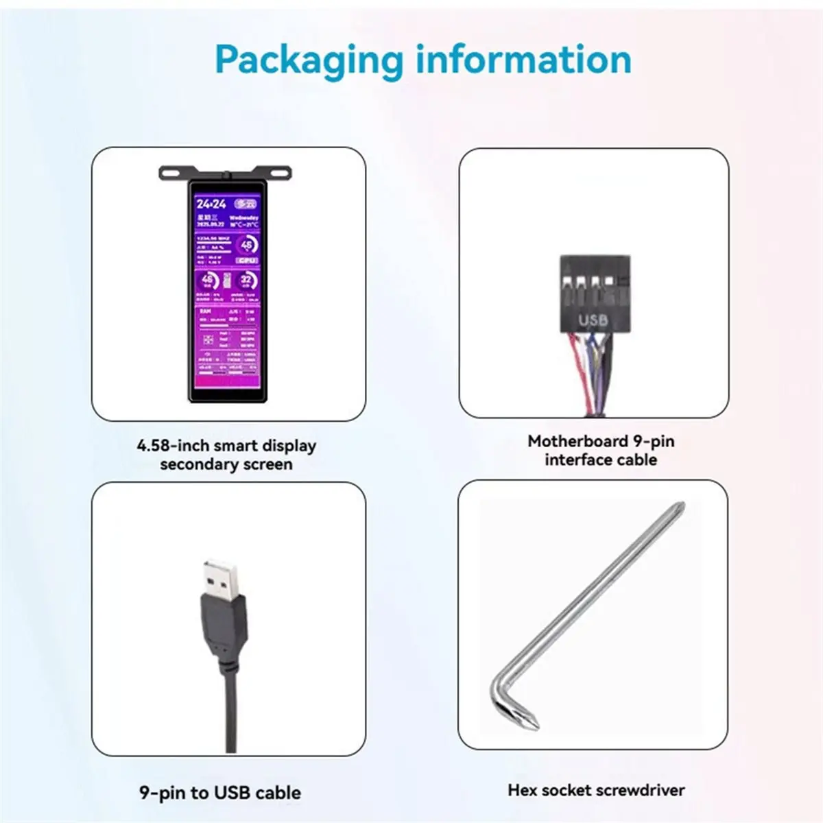 

A10R 4,58-дюймовый USB-монитор с тремя вентиляторами, дополнительный экран для компьютера, USB-монитор для процессора, оперативной памяти, видеокарты, жесткого диска, черный