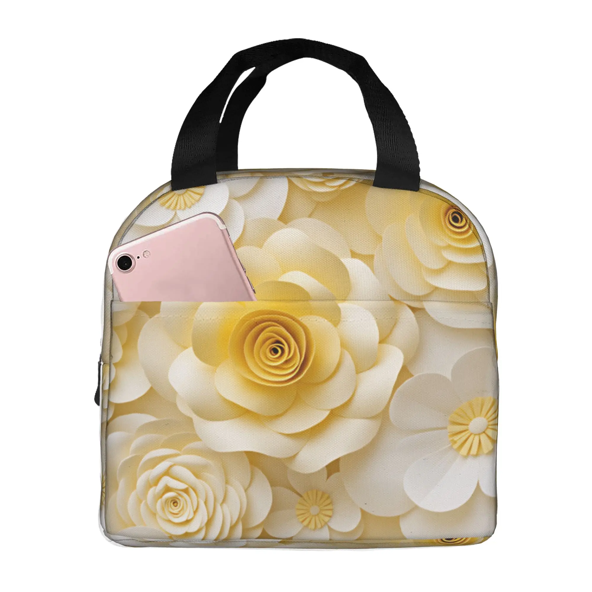 Luxury High 3D Floral Lunch Bag Women Fashion Trend 3D Flowers Cooler Thermal Insulated Lunch Box for Adult Office
