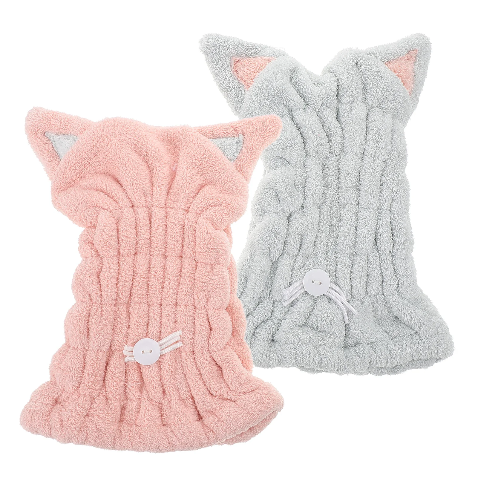 

2pcs Cat Ear Hair Dry Towel Microfiber Bath Towels Foldable Kids Girls Hair Drying Hat Travel Essential Material Dry