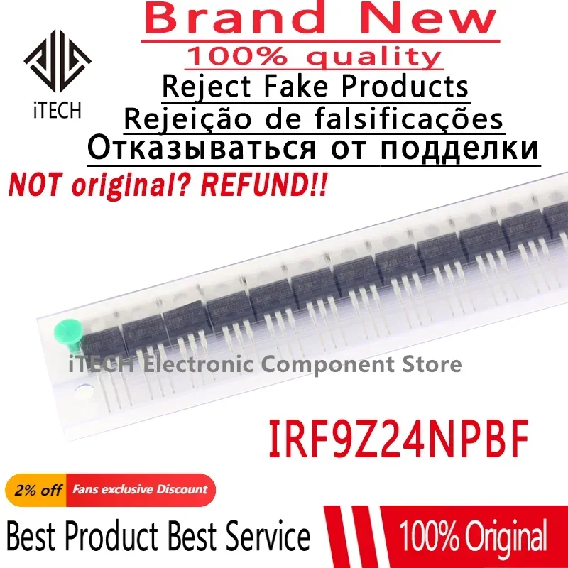 10pcs/lot Original IRF9Z24NPBF IRF9Z24N F9Z24N TO-220 P Channel 12A 55V Welder Common FET 100% New and Genuine