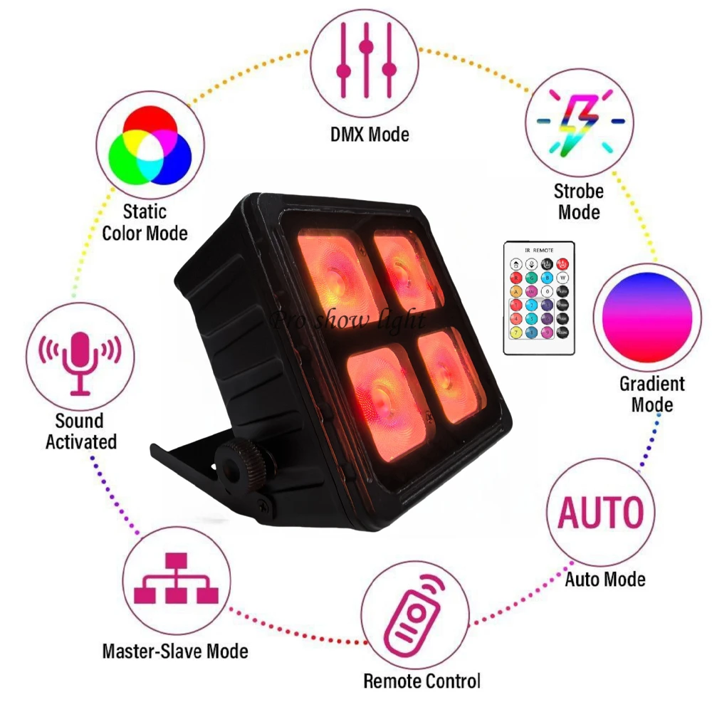 Waterproof Wireless Rechargeable Par Light 4X10W RGBWA-UV 6IN1 Battery Powered Uplights with Remote APP DMX Control for Party DJ