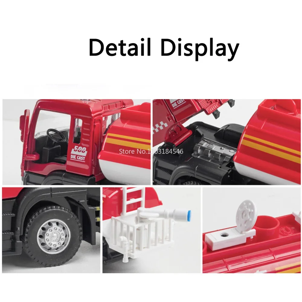 Modèle de camion d'arrosage, jouets de voiture en alliage moulé sous pression, véhicule d'ingénierie, pneu en caoutchouc, son et lumière, jouet de traction, cadeau d'anniversaire pour enfant