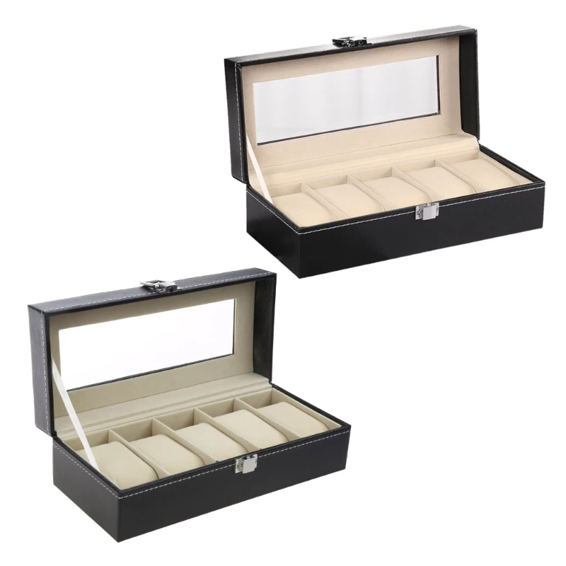 Watch Box Display for Case Jewelry with Glass Top 2/3/4/5 Slot for Men