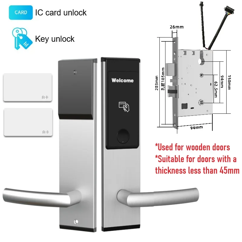 Metal Material Hotel Smart Lock Magnetic Card Induction Door Lock Hotels Homestays Apartments Electronic Door Lock with Key