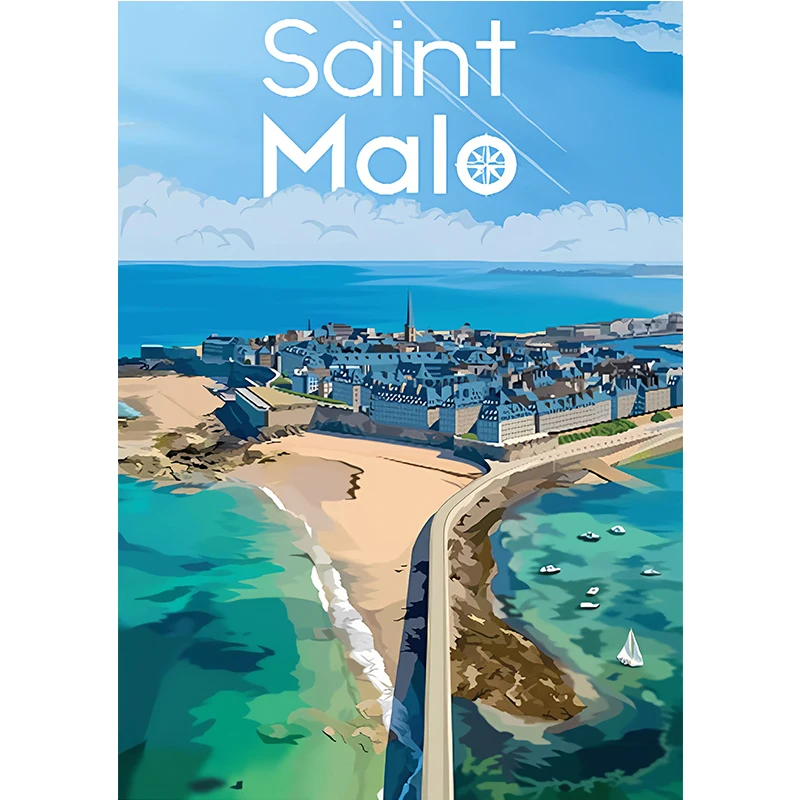Affiche de voyage Saint Malo Toulouse, peinture sur toile, ville touristique, Art mural, décoration 