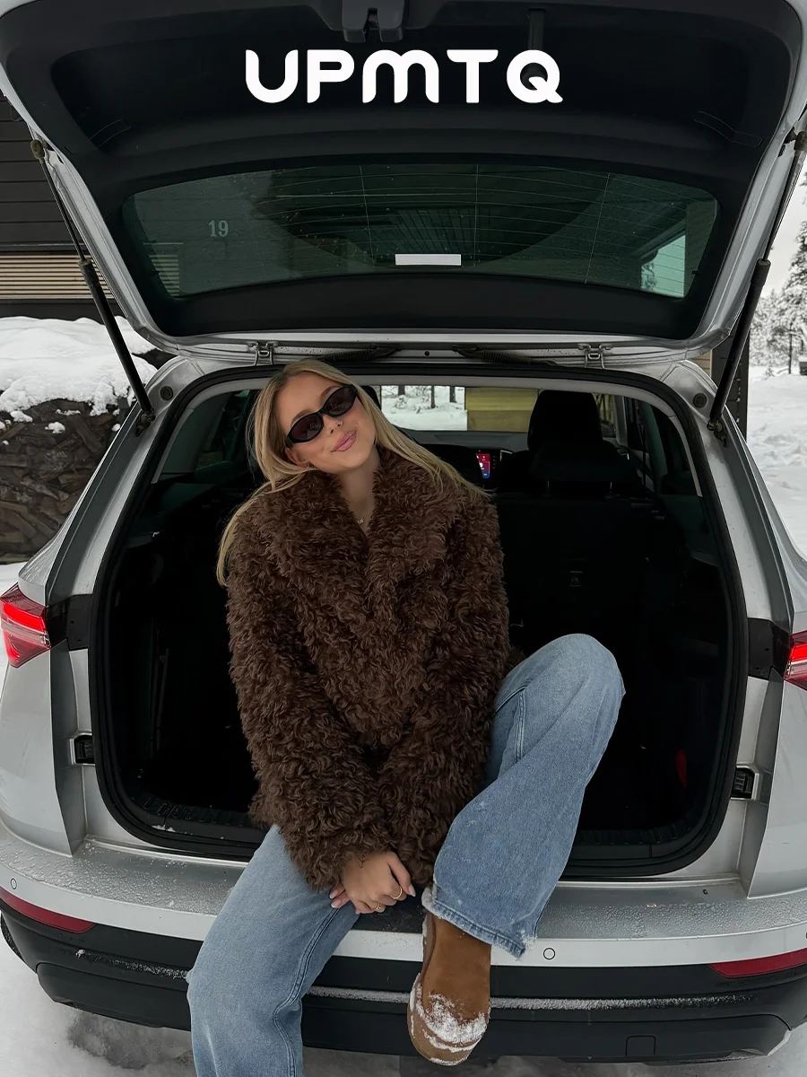 Brown Wool Faux Fur Shearling Casual Coat for Women Winter Fashion Trendy Teddy Jacket Outfit Inspiration for Cozy Nights Out