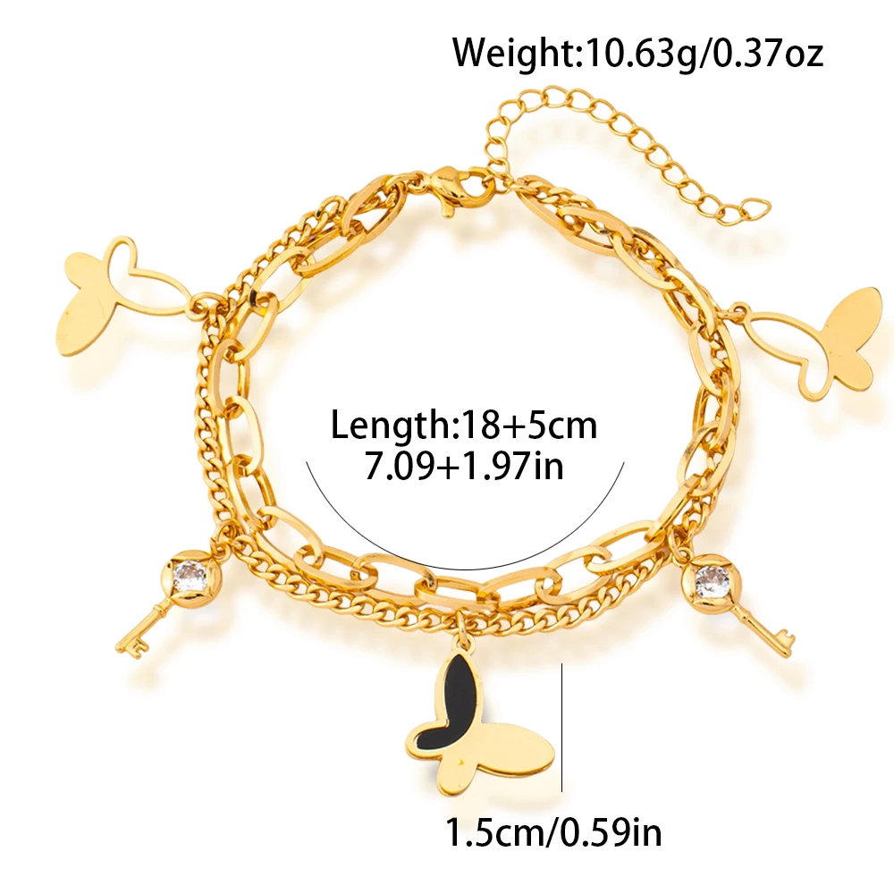 Charm-Armband Dubai Vergoldeter Edelstahl Schwarze Emaille Ineinandergreifende Kette Stern-Motiv Glücksbringer Schmuck-Accessoires 5-teiliges Set – Detail 15