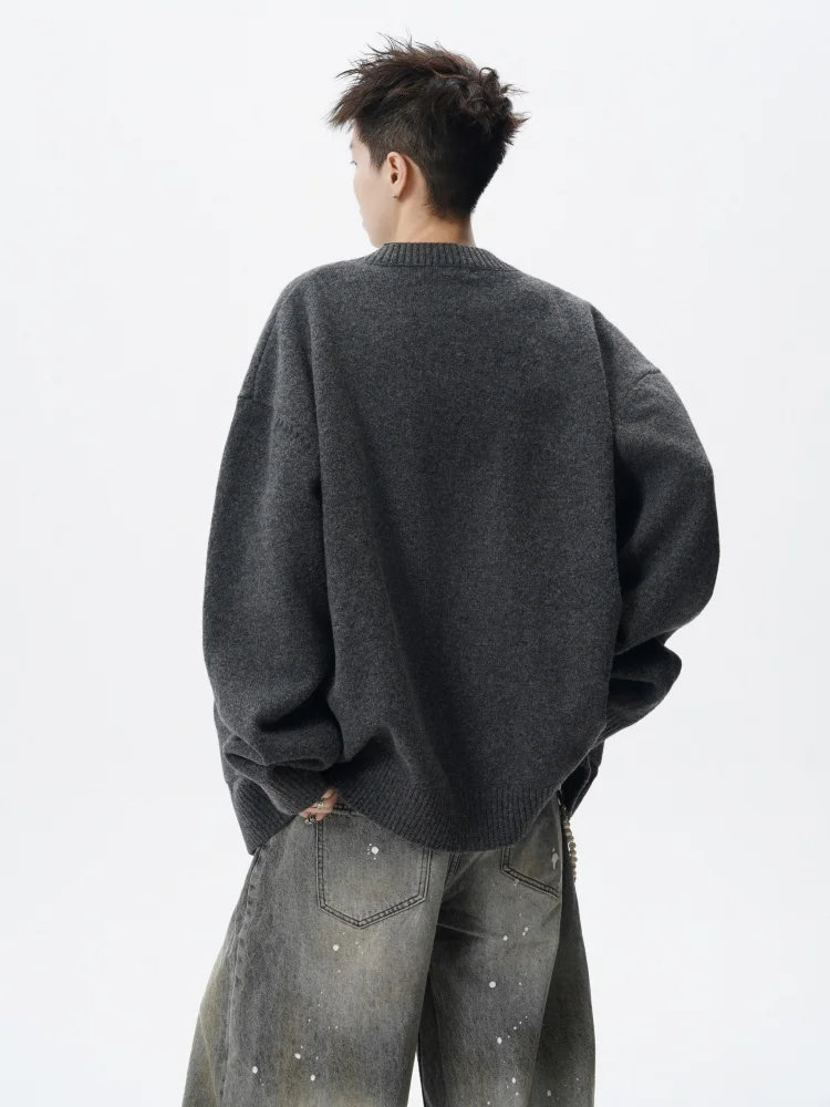 Spring and Autumn New American Retro Men's Light Gray Cardigan Sweater Couple High Street Large Pocket Casual Dark Gray Cardigan