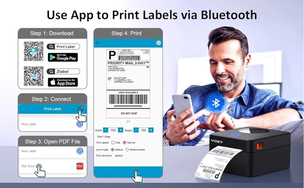 طابعة ملصقات حرارية بلوتوث ، حزم الشحن ، دعم ويندوز ماك يوس أندرويد ، 4x6 #6
