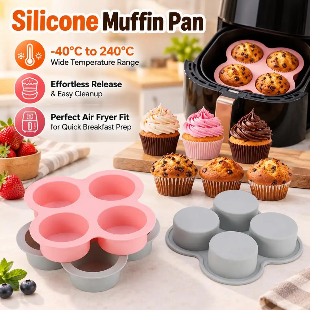 Silicone Egg Mold Air Fryer Egg Pan Reusable 3/4-Cavity Muffin Cake Baking Mould Kitchen Cooking Accessories