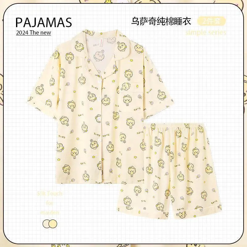 Cartoon Chiikawa Pajamas Hachiware Girls Summer Short-Sleeved Shorts Two-Piece Set Kawaii Usaqi Home Clothes Suit Cute Girl Gift