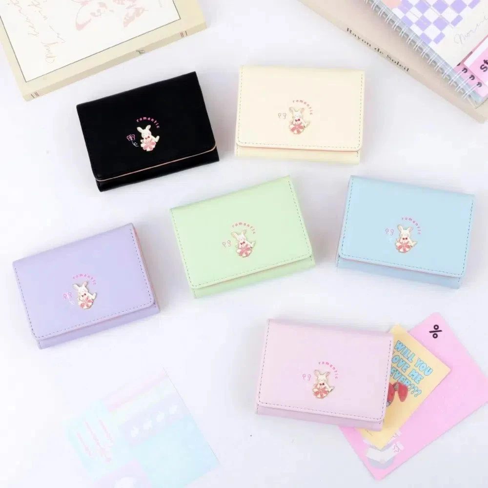 

Cartoon Cute Rabbit Wallets Mini Multi Functional Triple Fold Card Holder PU Coin Purse for Women