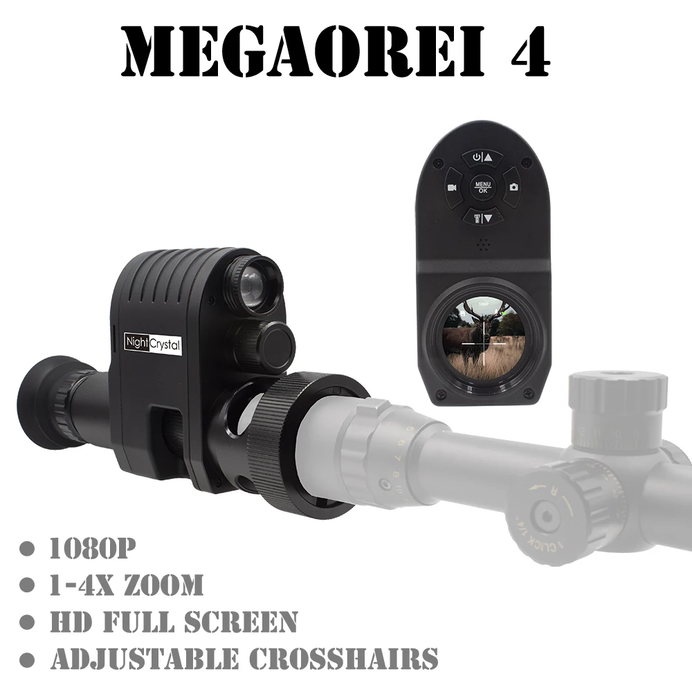 Megaorei 4 Digital Hunting Night Vision Infrared Optics Monocular Scope Camera for Rifle 1080P HD 4x Zoom Adjustable Crosshairs