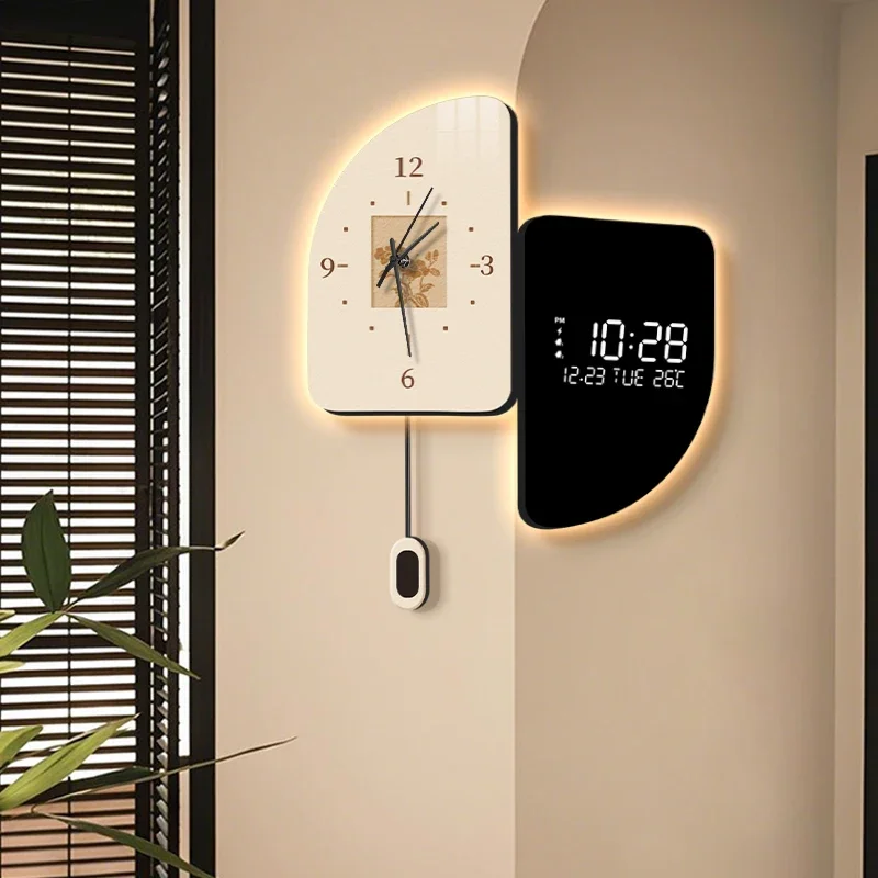 Mid ancient living room corner clock electronic watch 2025 new creative clock wall lamp double-sided corner clock