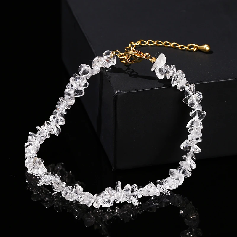 Change Better Natural Rock Quartz Gravel Chain Bracelet Women Clear White Crystal Reiki Healing Adjustable Yoga Jewelry Gifts