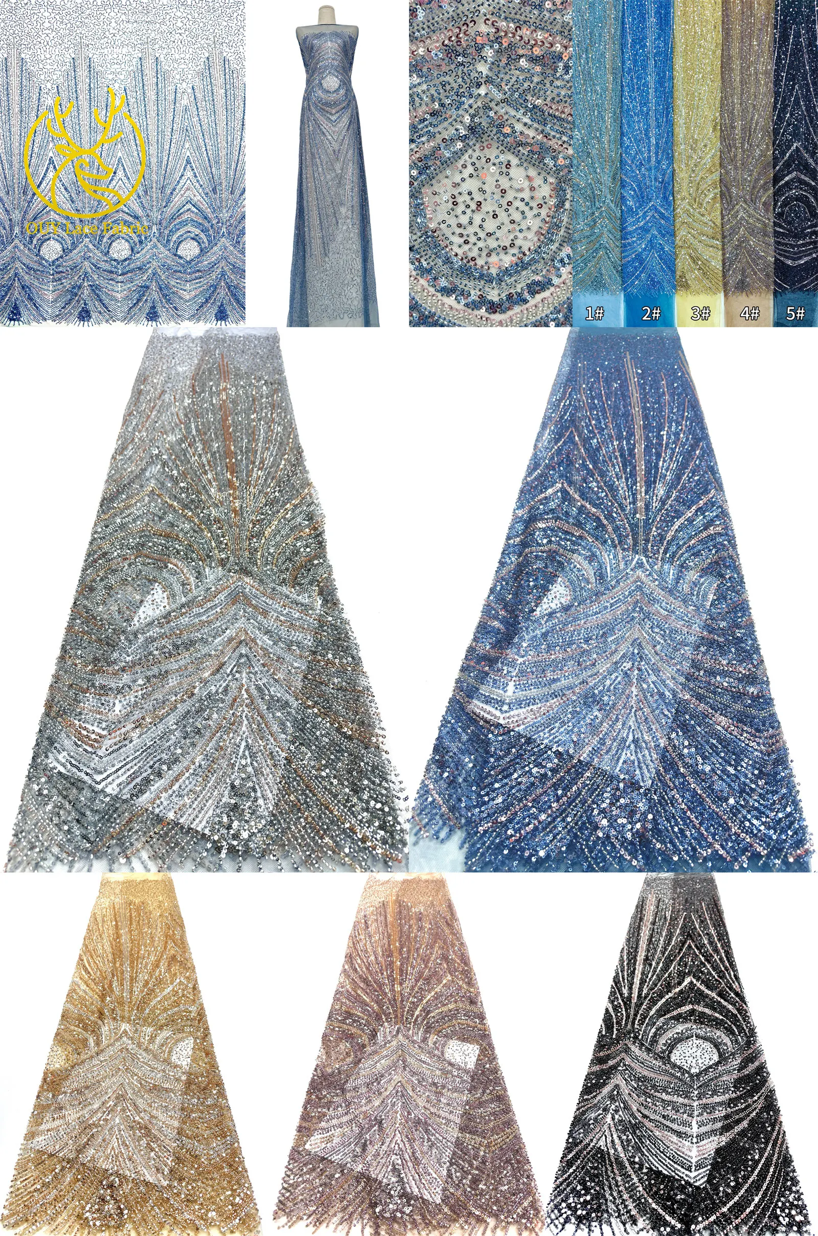 2026 Neues Design Luxuriöser Afrikanischer Perlen-Spitzenstoff 5 Yards Afrikanischer Pailletten-Spitzenstoff für Hochzeitskleider und Partykleider Nähmaterial – Detail 3