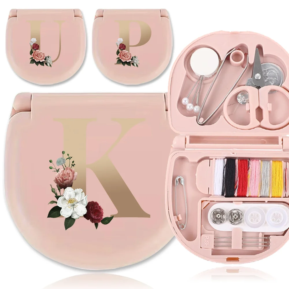 

Portable Sewing Set DIY Organizer Needle Thread Kit Box Stitching Storage Tool Case Daily Multi-function Bag Gold Letter Pattern