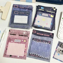 40sheet Retro Y2K Style Scrapbooking Memo Pad for Kids Denim Blue Color Series Fashion Small Writing Pad Lovely Sticky Note