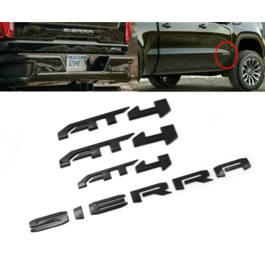 

4PCS Set AT4 Emblem Sierra Letters Compatible with 2019-2024 Sierra 1500 2500HD 3500HD