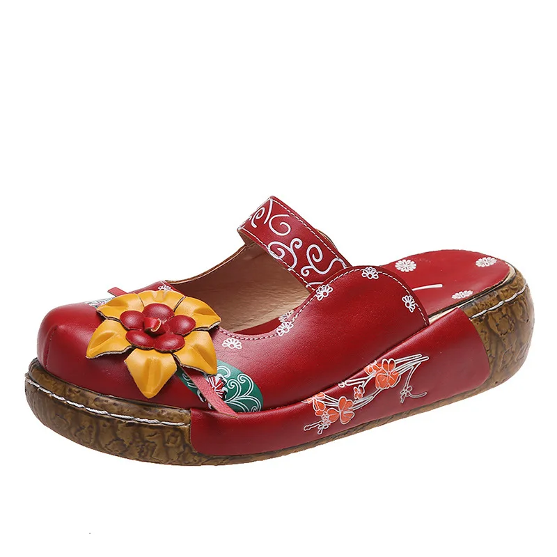 Shoes 2024 Summer New Cool Slippers Ethnic Style Flowers Handmade Thick-soled Retro Women\'s Sandals Designer Sandals