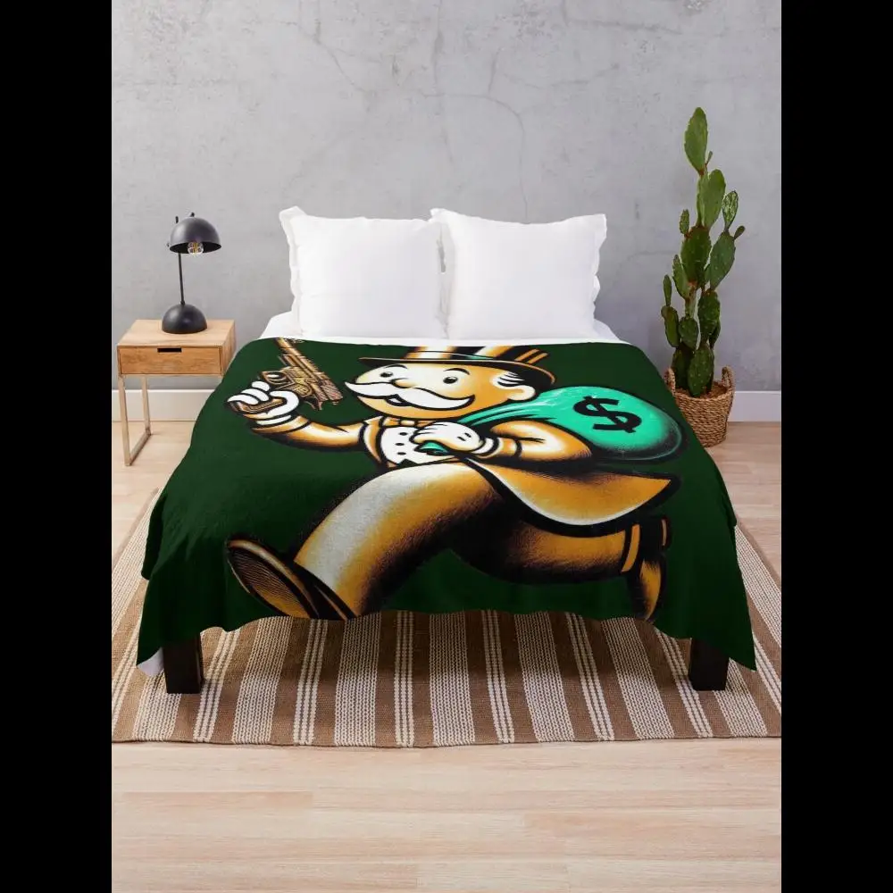 

Mr Monopoly Bandit with Gun and Bag of Dollars Throw Blanket Home Textile Luxury Soft Cozy Throw for Living Room Couch