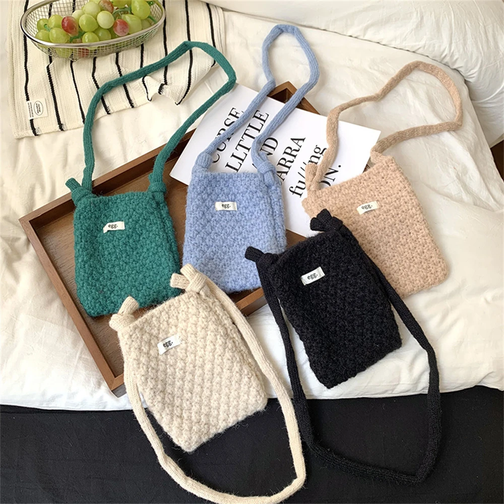 

Mini Coarse Wool Crochet Knitting Shopping Bag Adjustable Shoulder Strap Crossbody Bag Shoulder Bag Women's Mobile Phone Handbag