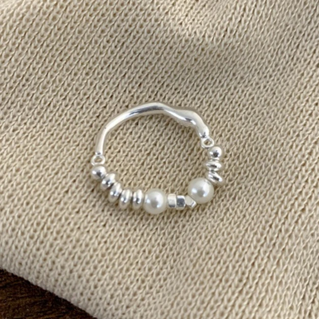 

Real 925 Sterling Silver Pearl Irregular Geometric Elastic Rope Adjustable Ring for Women Trendy Fine Jewelry Accessory