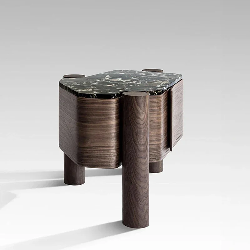 

Italian black edge several light luxury small apartment solid wood table bedroom bedside table luxury stone