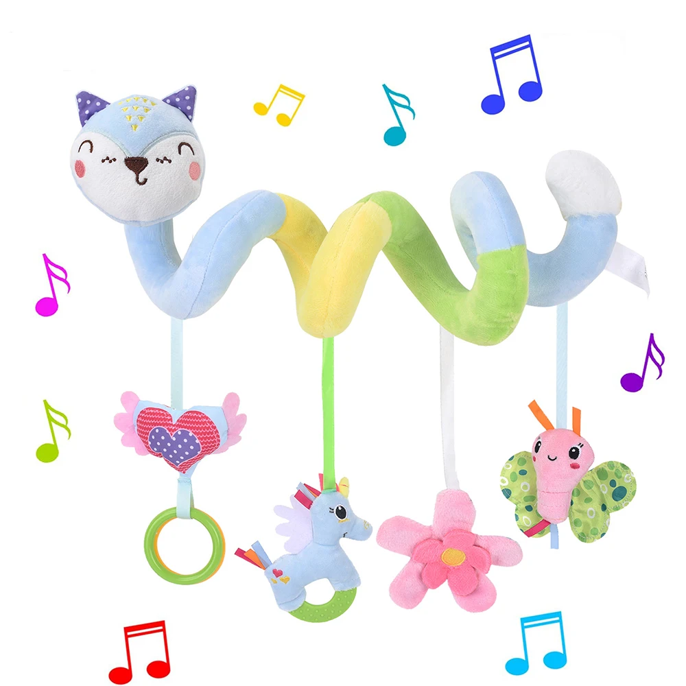 Baby Spiral Plush Hanging Toys Cute Fox Car Seat Toys Hanging Rattle Sensory Musical Toy For Infant Gift