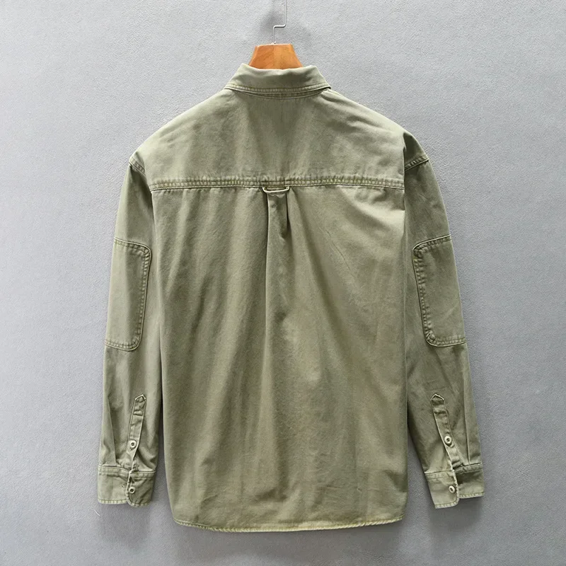 

Japanese Style Cargo Shirt Men Spring Fall Casual Pure Cotton Men's Clothing Double Pockets Long Sleeve Gray Shirt Loose Shirts