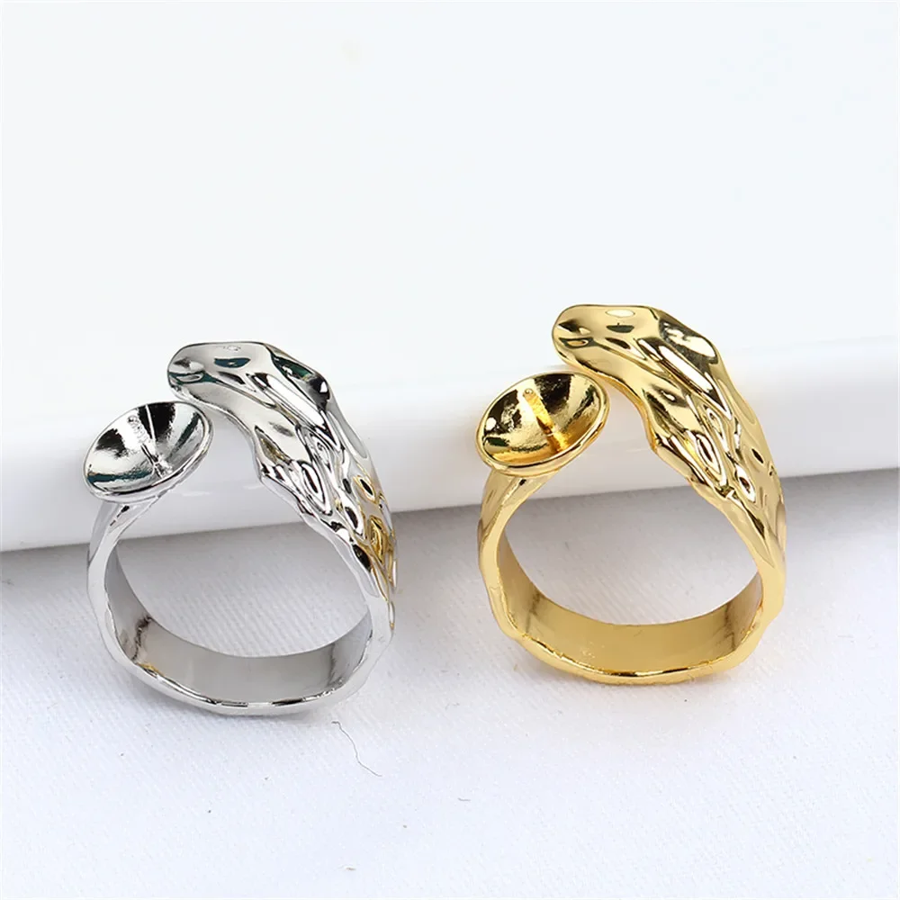 Domestic 14k gold plated colour preserving shaped leaf ring zirconia pearl empty holder adjustable DIY accessories women