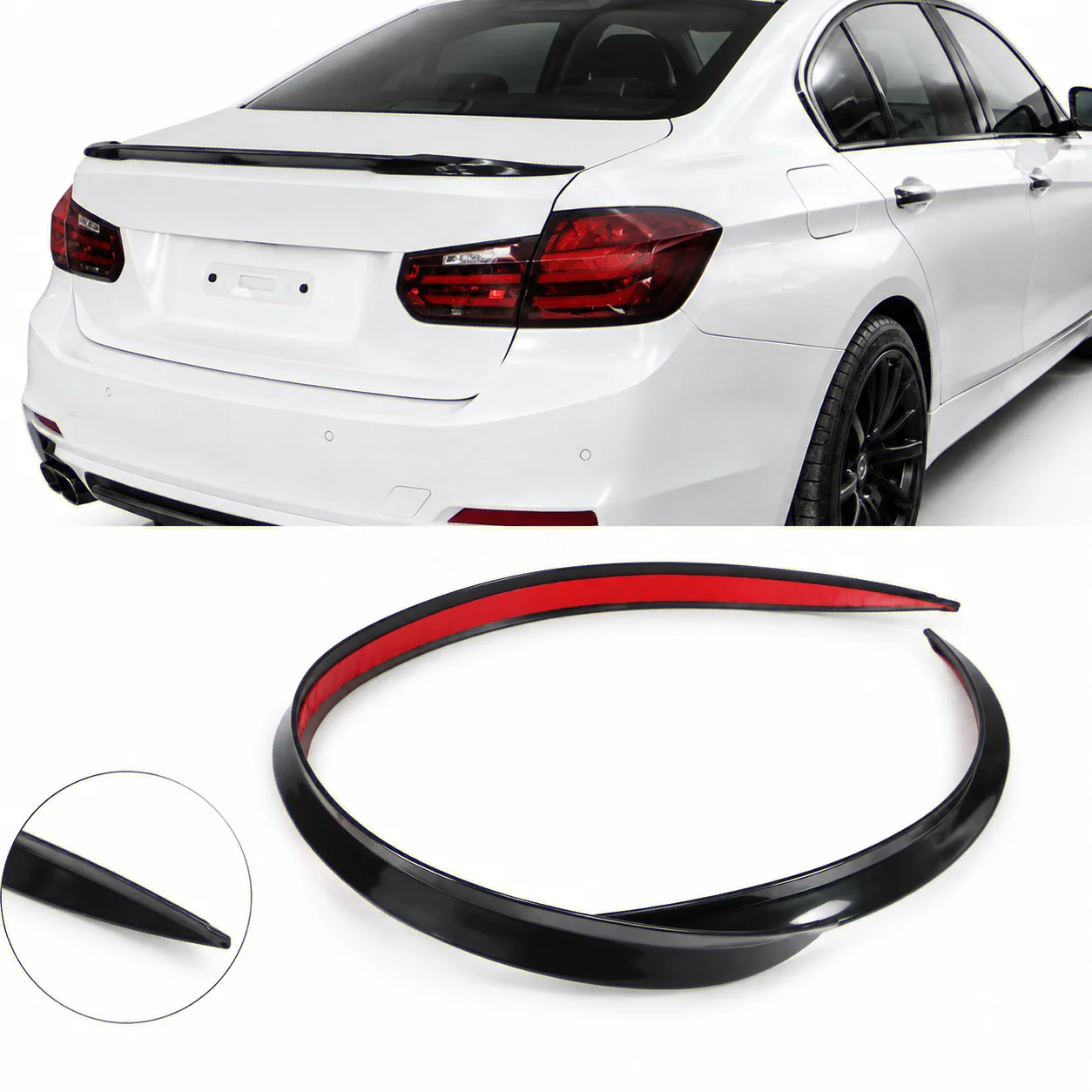 HTMCK For Universal Car, 1.2M Black Soft Rear Trunk Spoiler, Carbon Fiber Style ABS Roof Wing Stickers Trim Auto Accessories