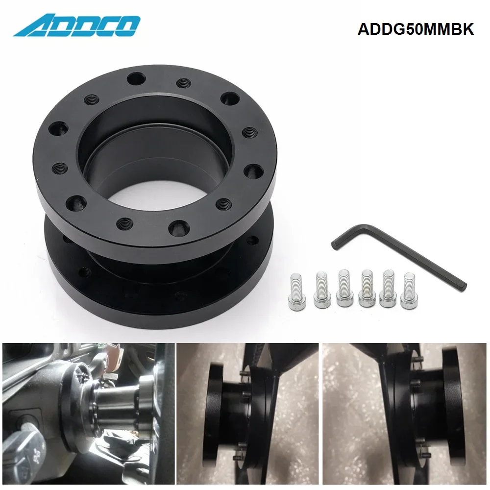 ADDCO 50mm Height  Aluminum Alloy Car Steering Wheel Hub Extension Adapter Spacer ADDG50MMBK