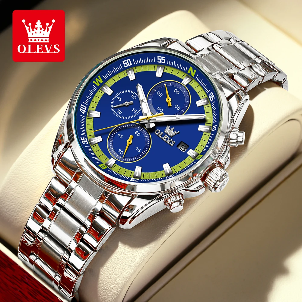 

OLEVS Large Dial Chronograph Quartz Watch for Men Stainless Steel Waterproof Man Watch Luxury Men's Wristwatch (Exclusive New)