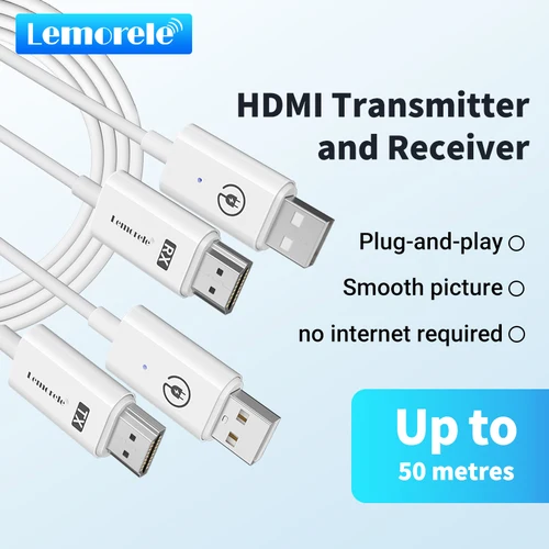Lemorele-Kit extensor de receptor y transmisor inalámbrico HDMI, Dongle de pantalla inalámbrica de 164 pies/50M para cámara de TV, proyector de Streaming