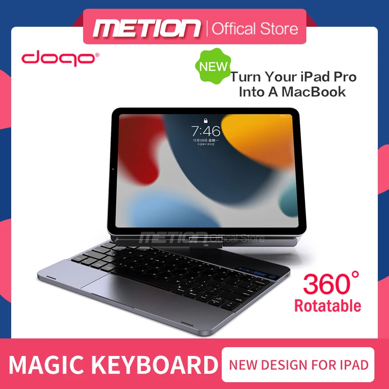 DOQO Aluminum Alloy Magnetic Magic Keyboard Bluetooth Scissor Mechanism 360 Rotation Suitable for 2020/2021iPadPro11/12.9 Air4/5