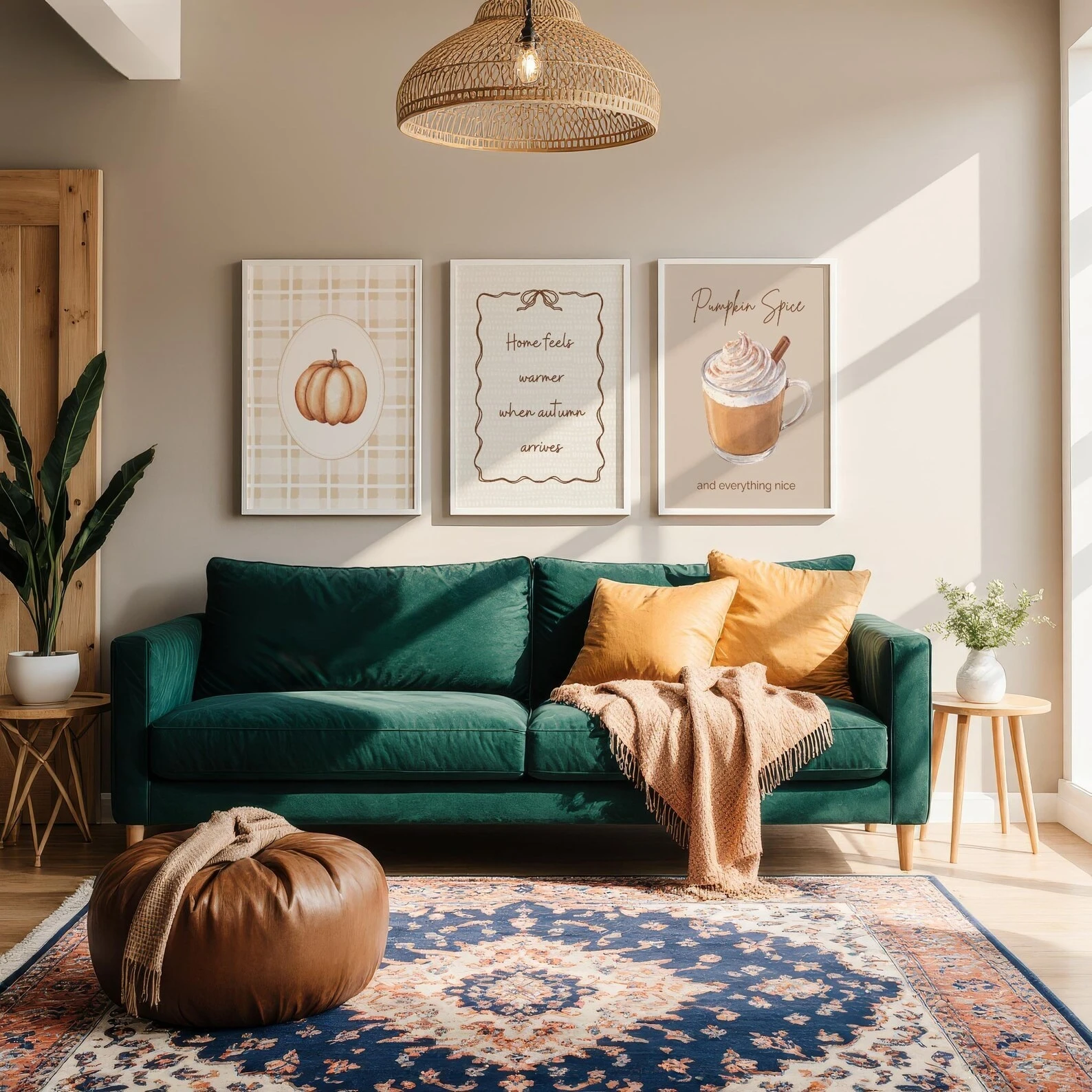 3pcs frameless Canvas Painting 3pc Watercolor Pumpkin Latte Triptych Canvas Painting Gentle Autumn Wall Decoration Poster,Bedroo
