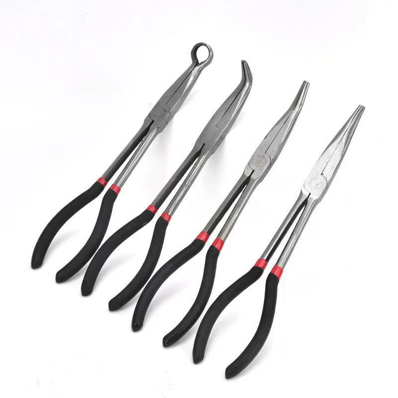 Extended Handle Reach Straight Bent Needle Nose Pliers 11 Inch O Type Steel Tool For Hard Reach Mechanical Repair Automotive