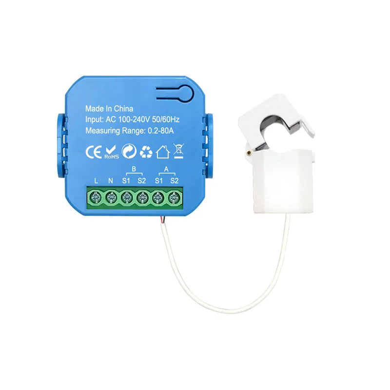 Slimme ZigBee-energiemeter Bidirectioneel 1, 2-kanaals met stroomtransformatorklem App-monitor Vermogen 80A 110V/240V 50/60Hz