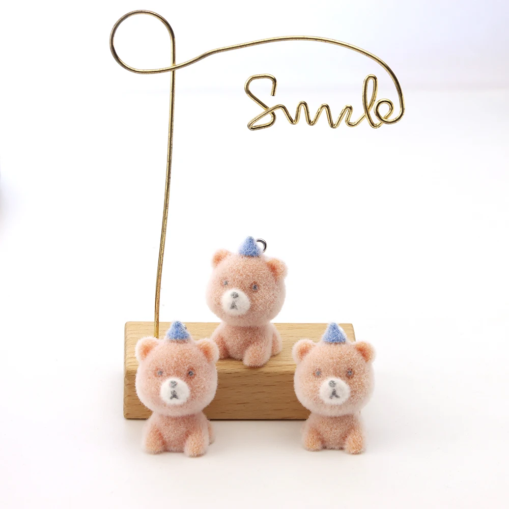30pcs 3D Flocking Resin Bear Charms Animal Cartoon Pendant for Necklaces Earrings Keychain DIY Jewelry Accessories Wholesale