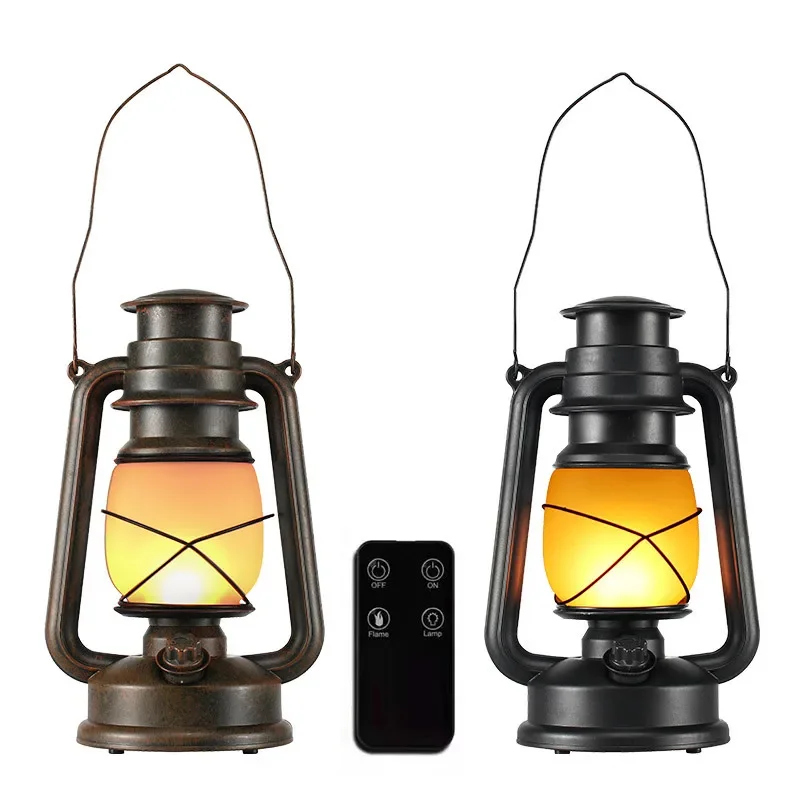 Vintage Camping Lantern Remote Control LED Flame Tent Light Battery Kerosene Lamp Outdoor Portable Lighting Ramadan Decoration