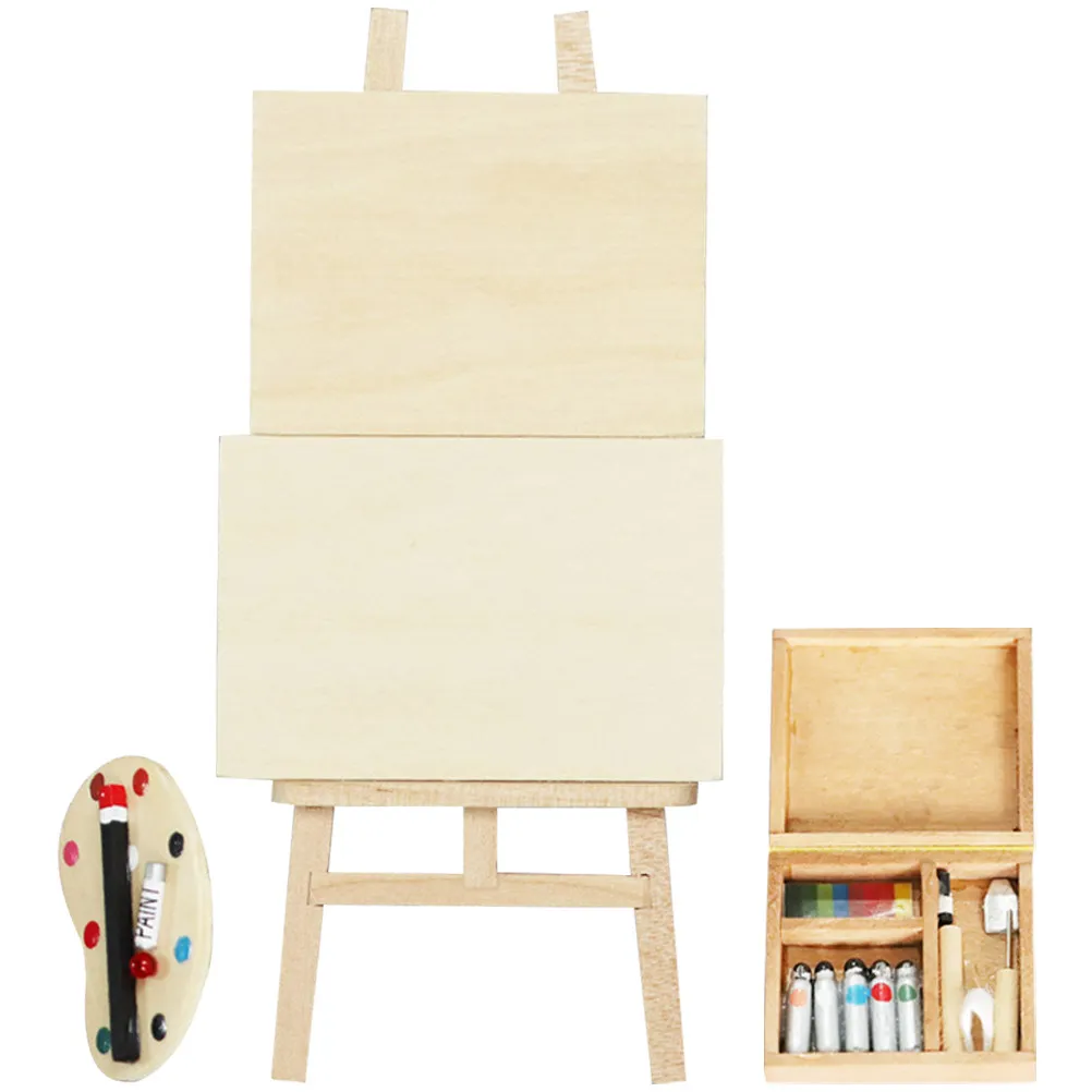 

1 Set Miniature Wood Easel Mini House Artistic Decoration Small Painting Board Holder DIY Landscape Accessory Creative Micro