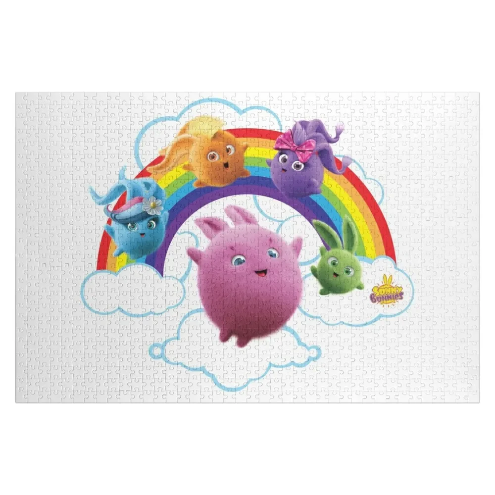 

Sunny Bunnies - Rainbow Bunnies Jigsaw Puzzle Wood Name Personalized Gift Puzzle