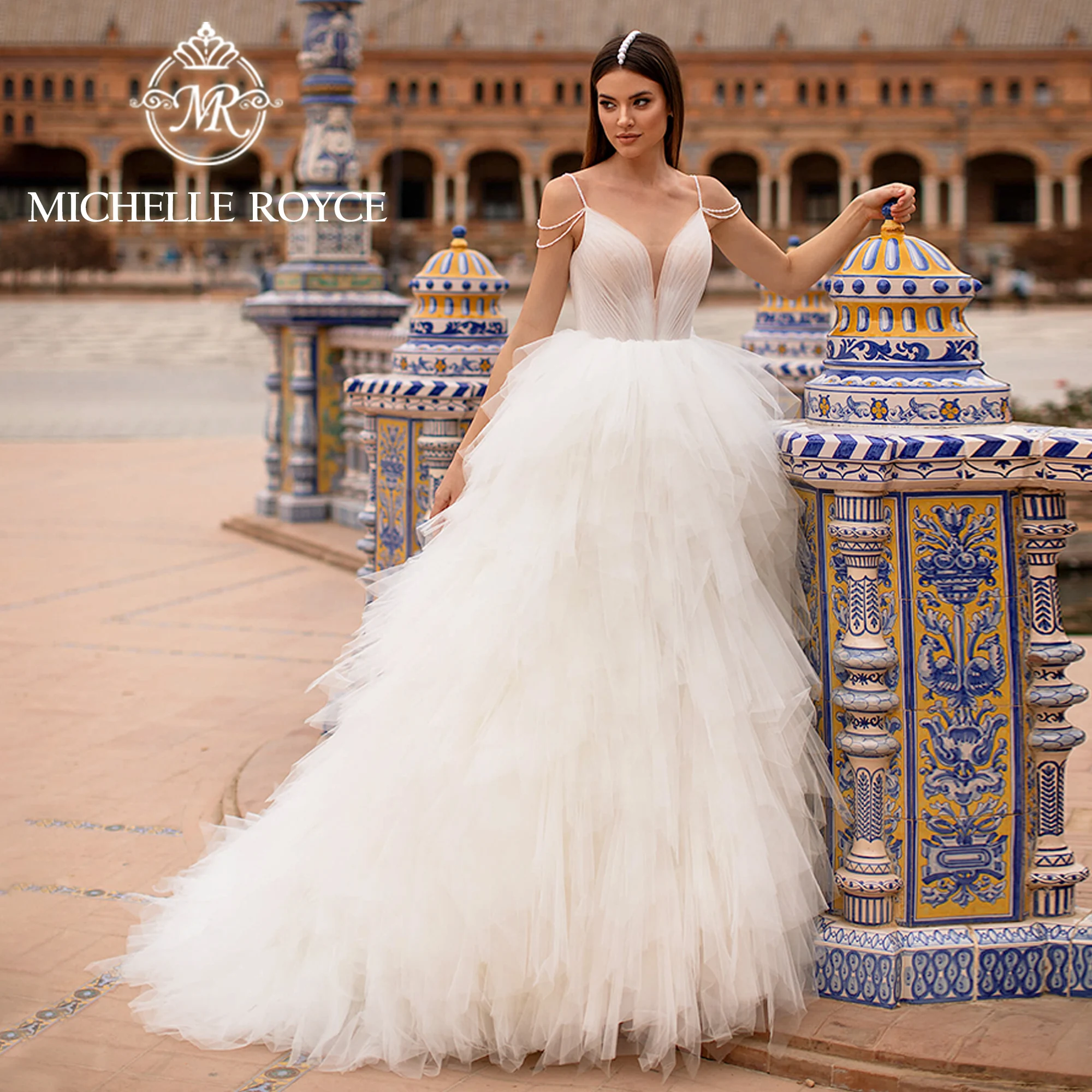 

Michelle Royce Luxurious Hot Sale For Woman High-end Beading Spaghetti Straps TASSEL Wedding Gown Vestidos De Novia