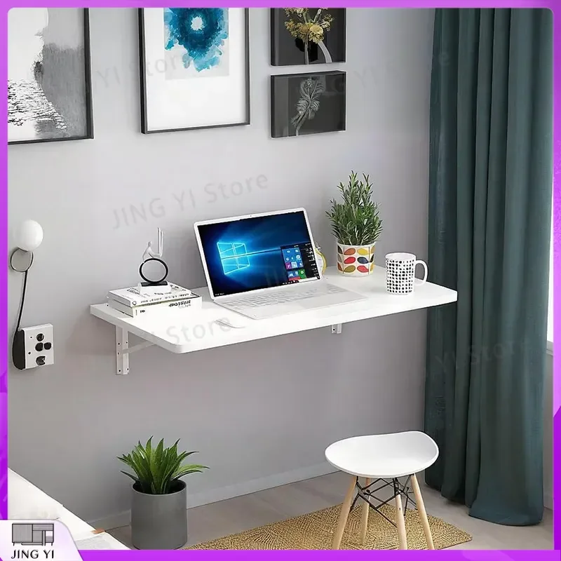 Foldable Wall Mounted Desk for Computer Workstation Study Writing Table Space Saving Adjustable Height Walnut White Office