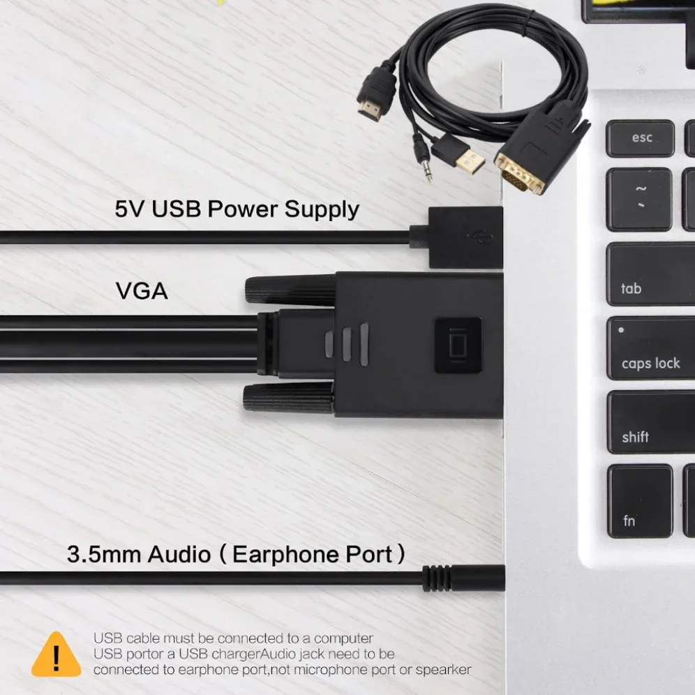 1.8M VGA To HDMI-Compatible Cable Converter With 3.5mm Audio USB Power Supply 1080P VGA To HDMI Cable for PC TV Box Projector